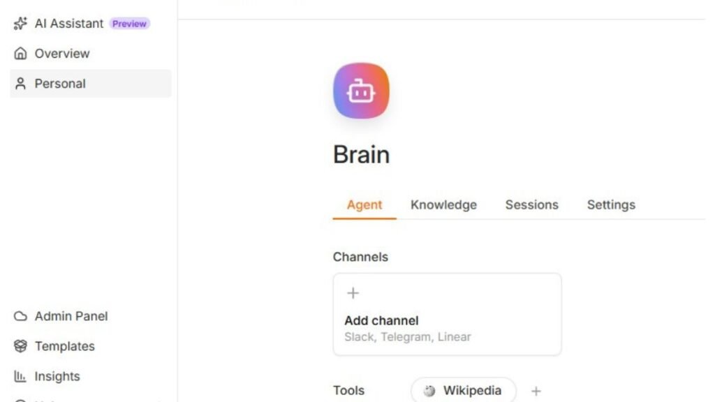 n8n AI Assistant Brain Dashboard Configuration with Wikipedia Tool Integration
