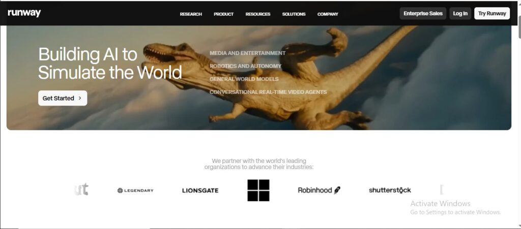 Runway ML AI video editor showing text-to-video generation and AI-powered video effects.