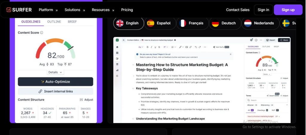 Surfer SEO AI content optimization tool screenshot