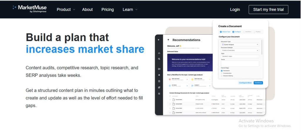 MarketMuse AI content authority and visibility tracking tool