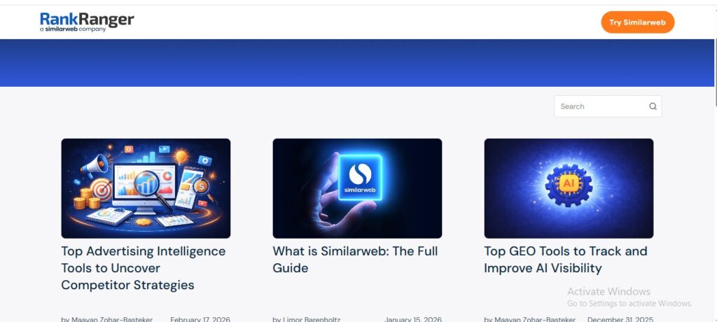 Rank Ranger dashboard for AI search engine visibility tracking